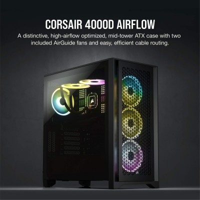 4000D AIRFLOW Tempered Glass Mid-Tower ATX Case — Μαύρο